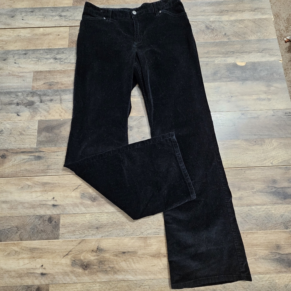 J.Jill Black Velour Straight Leg Pants‎ Stretch Cotton Size 10 Classic Fit